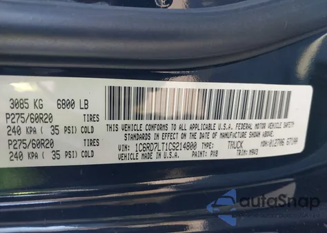 2012 Ram 1500 Slt из США, поврежденный, VIN 1C6RD7LT1CS214800